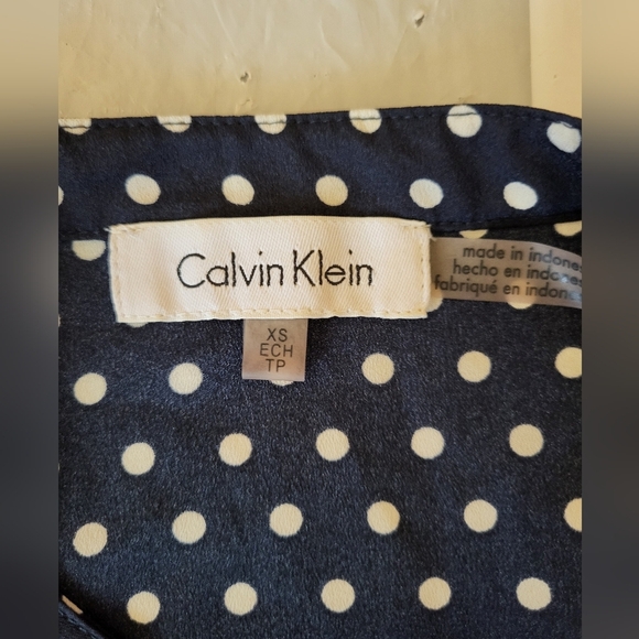 Calvin Klein Navy and White Polka Dot Blouse, Size XS - Picture 3 of 4